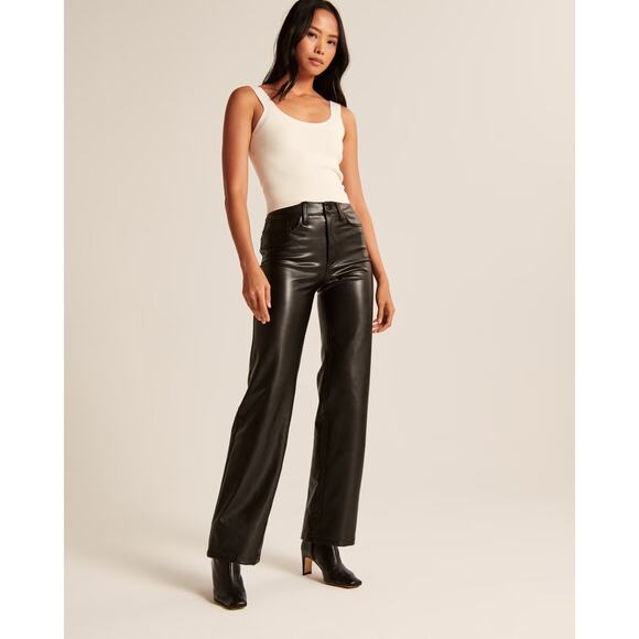 ABERCROMBIE Curve Love Vegan Leather 90s Straight Pant 35 20 ultra high rise - Picture 5 of 14